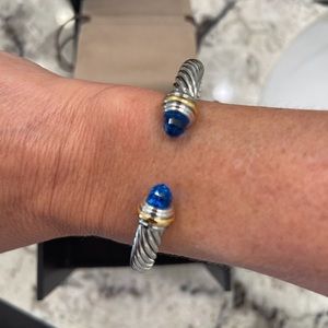 DAVID YURMAN 7MM SS GOLD GOLD BLUE TOPAZ BRACELET MINT CONDITION